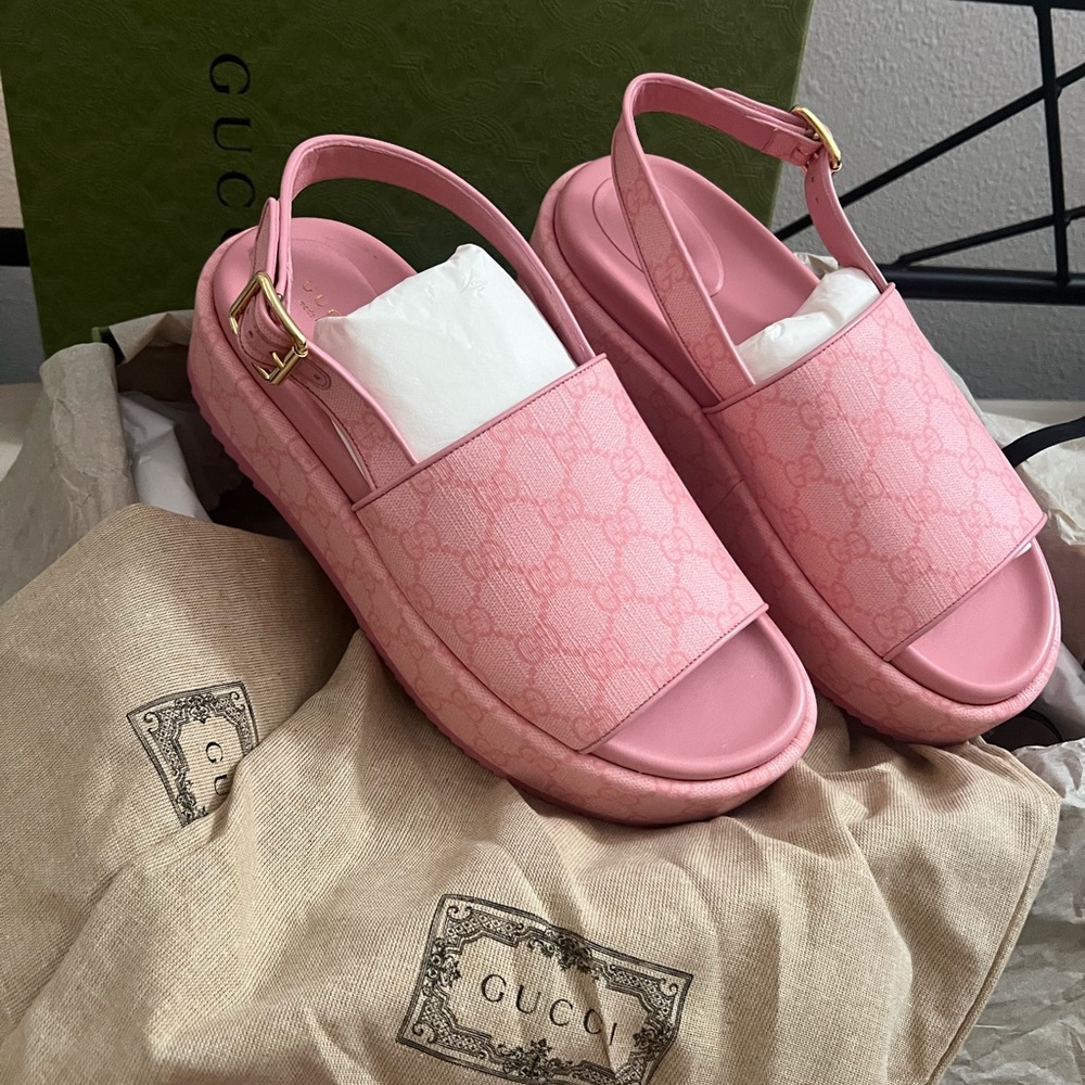 NEW Gucci Angelina pink logo platform slides - Picture 2 of 12